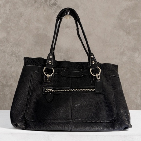 Coach Penelope Black Handbag Shoulder Bag Ruffle Pebbled Leather - Picture 1 of 13